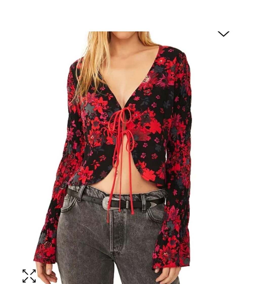 Free People Venice Floral Tie-Front Top Jacket in Night Combo. XS